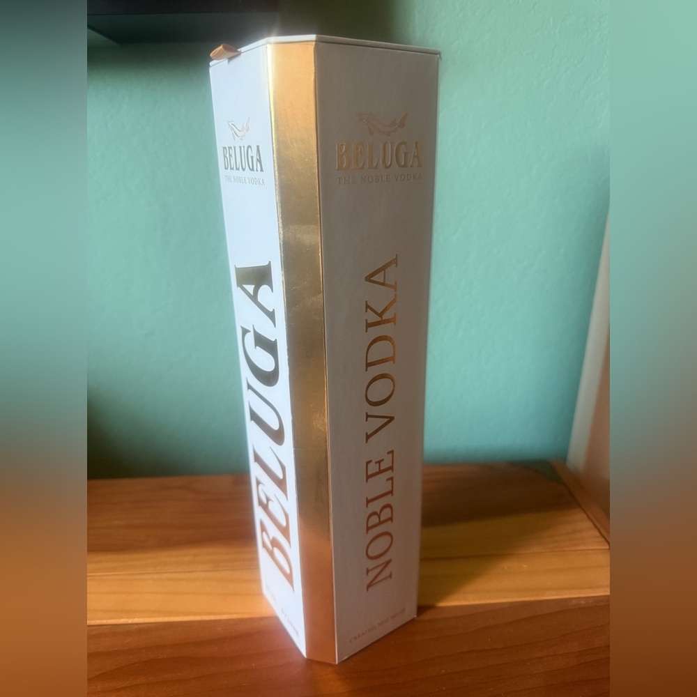 BELUGA VODKA NOBLE COLLECTIBLE  Cardboard EMPTY BOX  13.75x3.75x3.75” White Gold
